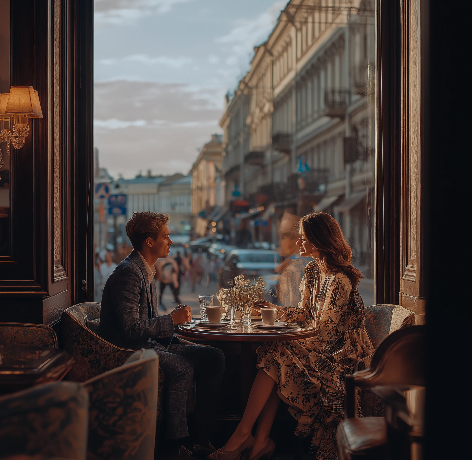 Мужчина и девушка пьют кофе