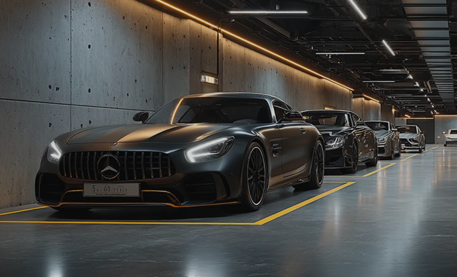 Машины на подземной парковке