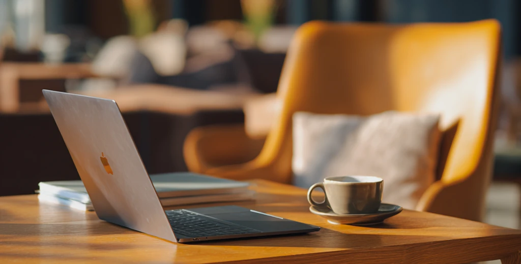 Ноутбук и кофе